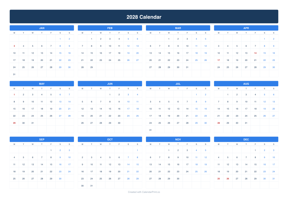 2028 yearly calendar preview