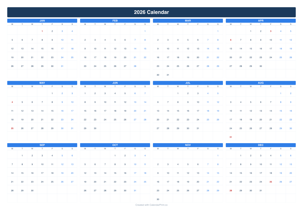 A3 Calendar preview