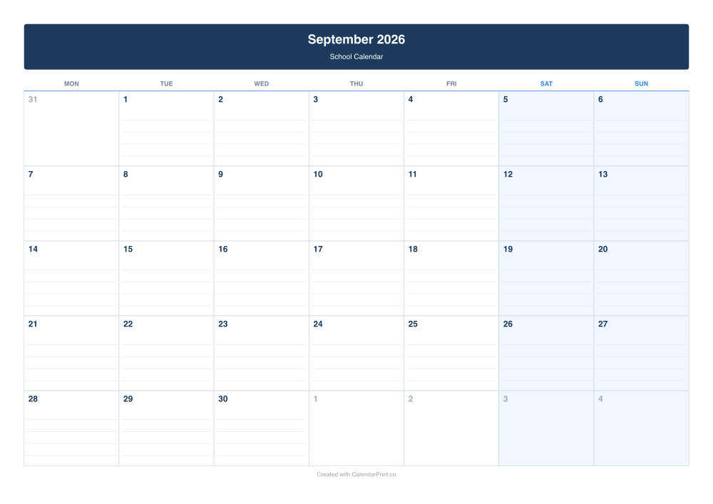Academic Year Calendar preview