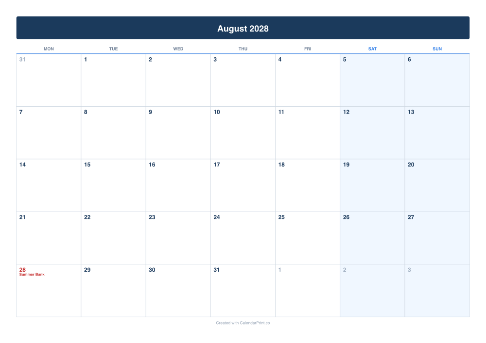 August 2028 calendar preview