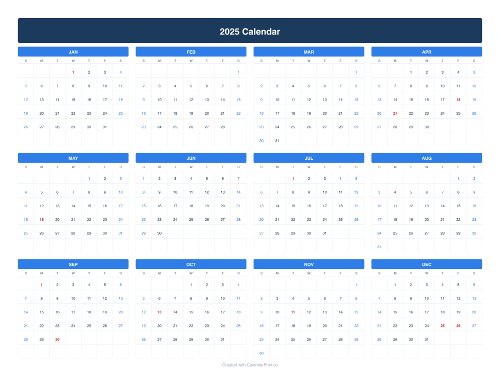 2025 calendar with Canadian public holidays
