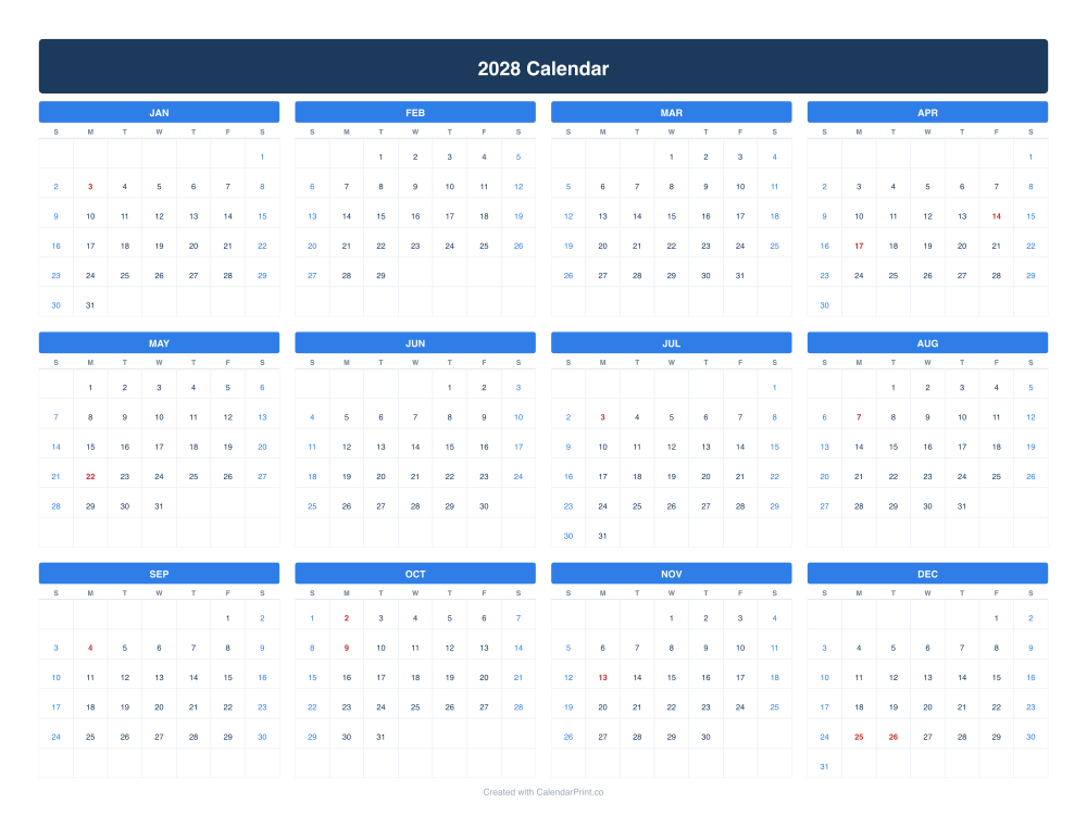 2028 calendar with Canadian public holidays