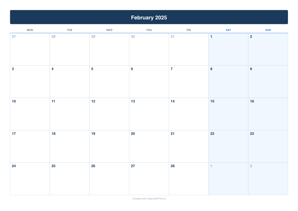 February 2025 calendar preview