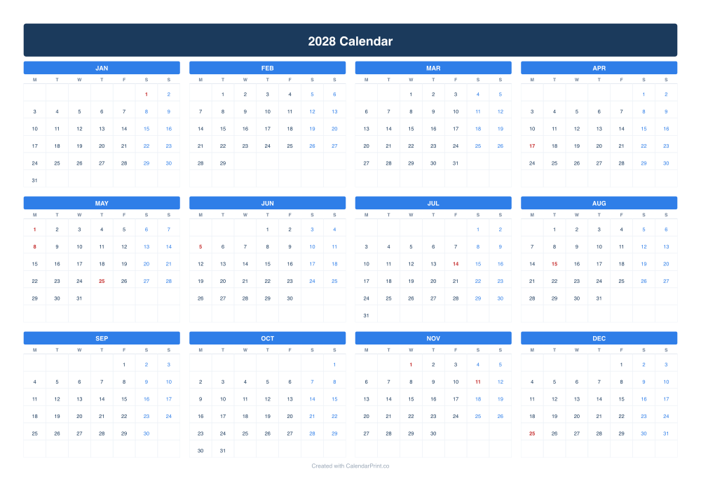 2028 calendar with French public holidays