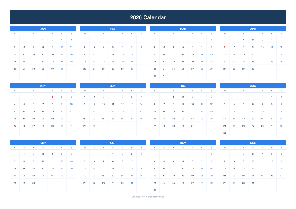 2026 calendar with German public holidays