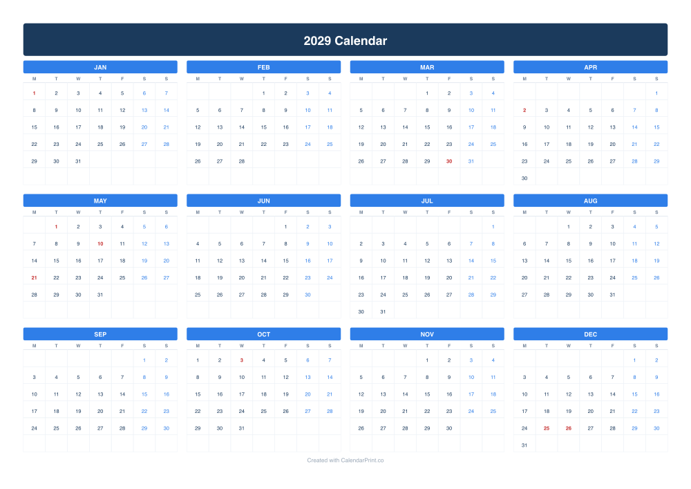 2029 calendar with German public holidays