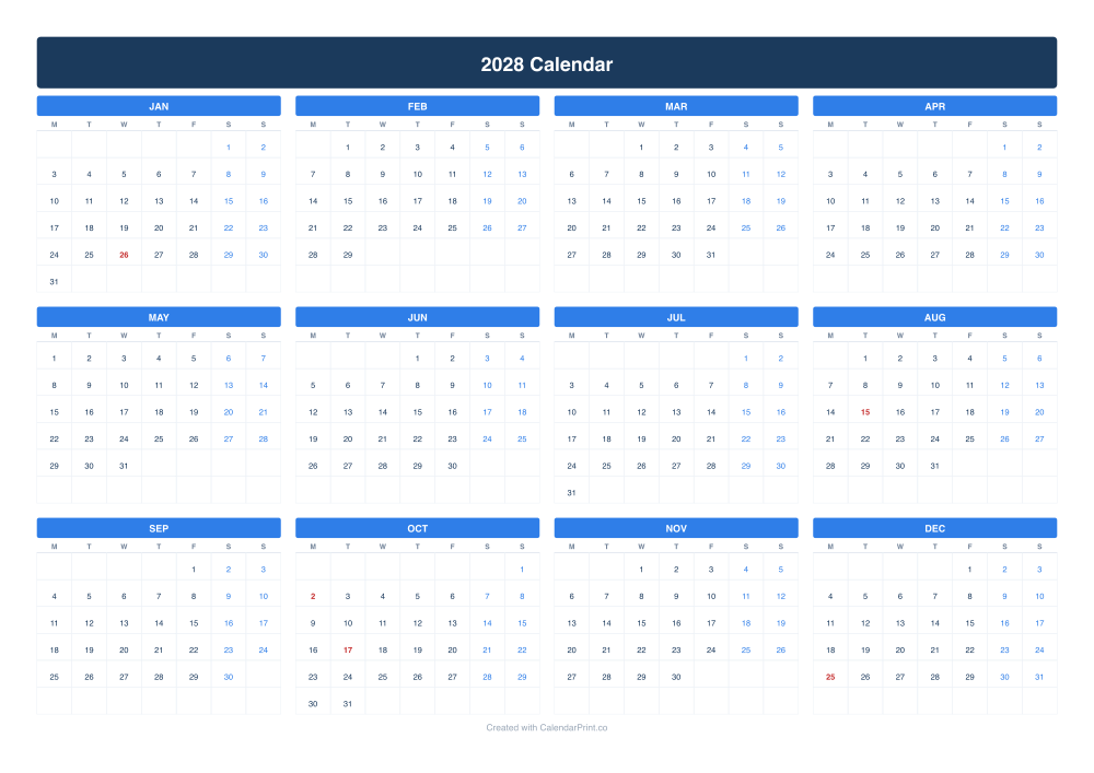 2028 calendar with Indian national holidays
