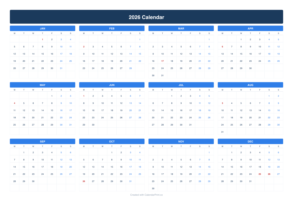 2026 calendar with Irish public holidays