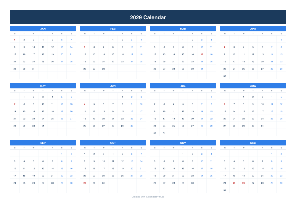 2029 calendar with Irish public holidays