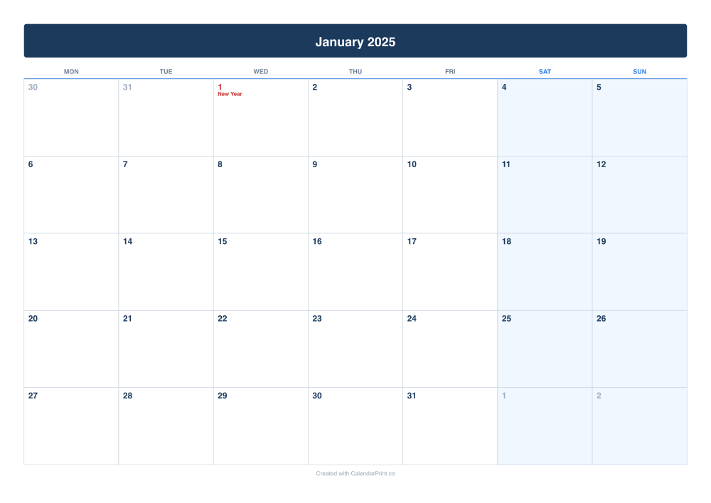 January 2025 calendar preview