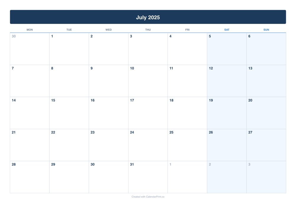 July 2025 calendar preview