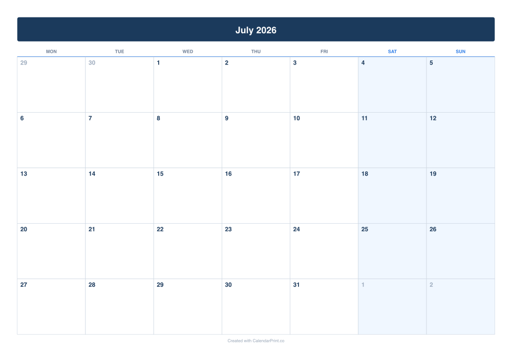 July 2026 calendar preview