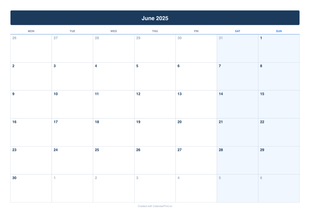 June 2025 calendar preview