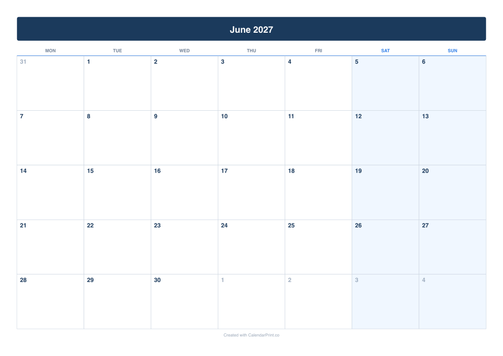June 2027 calendar preview