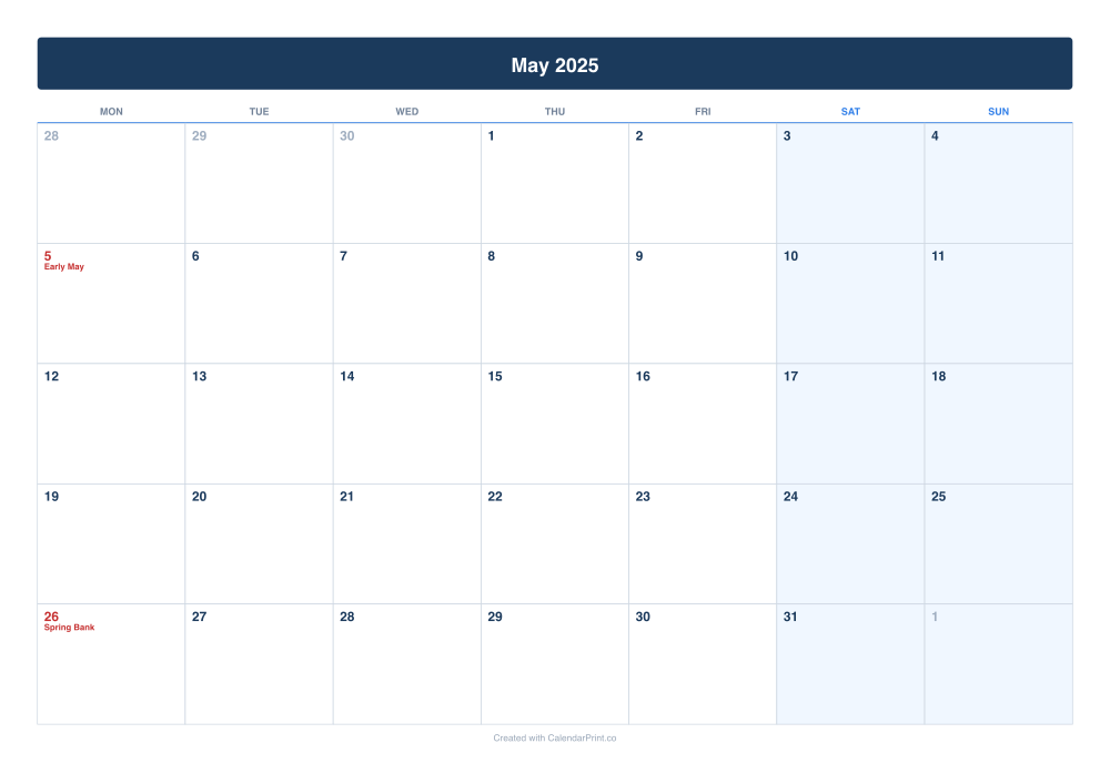 May 2025 calendar preview