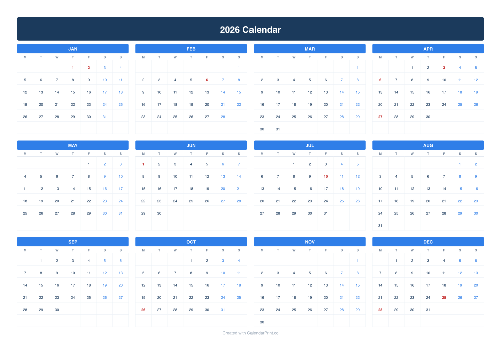 2026 calendar with New Zealand public holidays