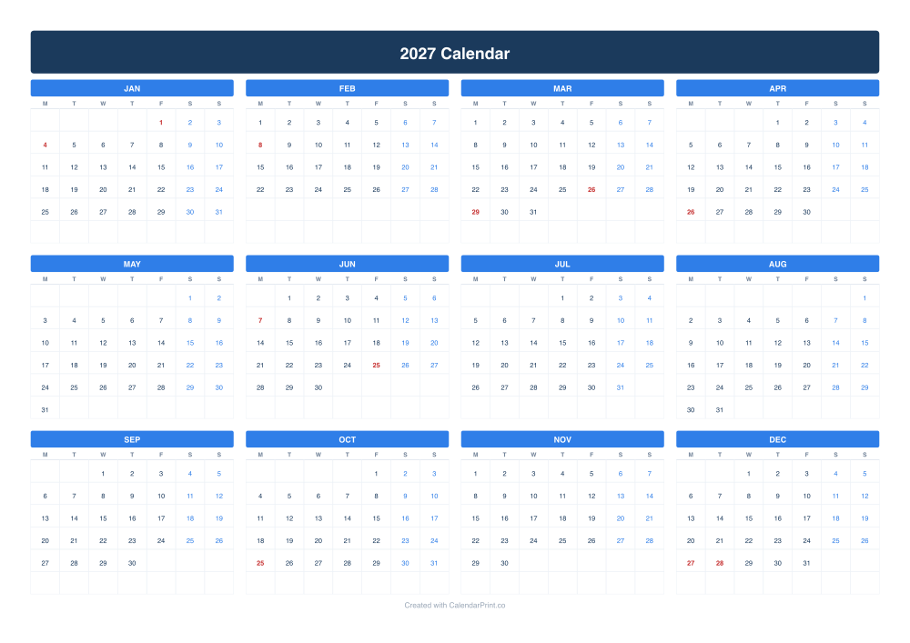 2027 calendar with New Zealand public holidays