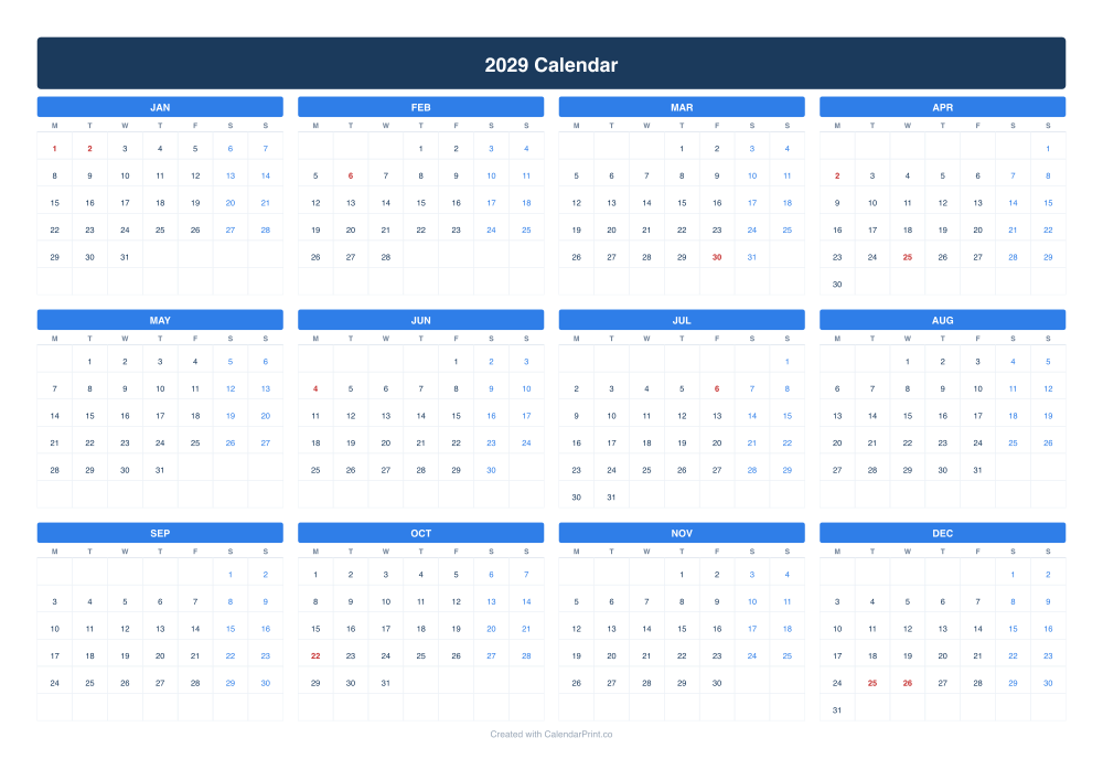 2029 calendar with New Zealand public holidays