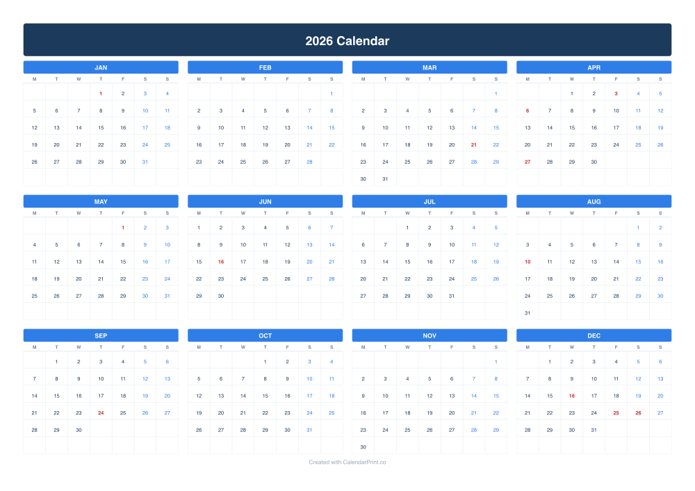 2026 calendar with South African public holidays