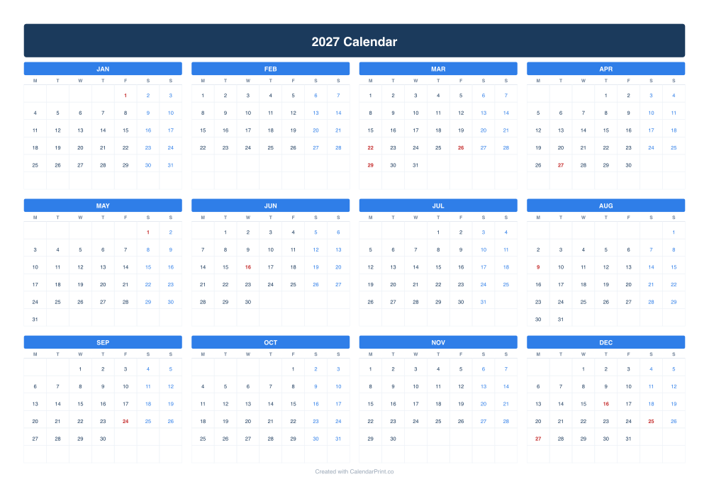 2027 calendar with South African public holidays