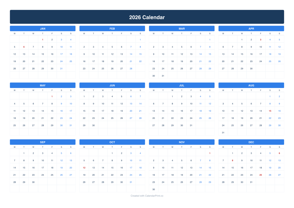 2026 calendar with Spanish public holidays