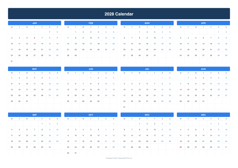 2028 calendar with Spanish public holidays