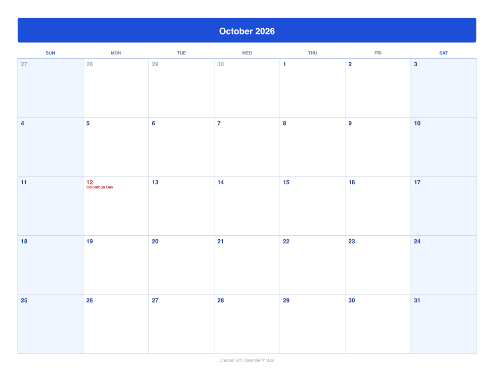 Sunday Start Calendar preview