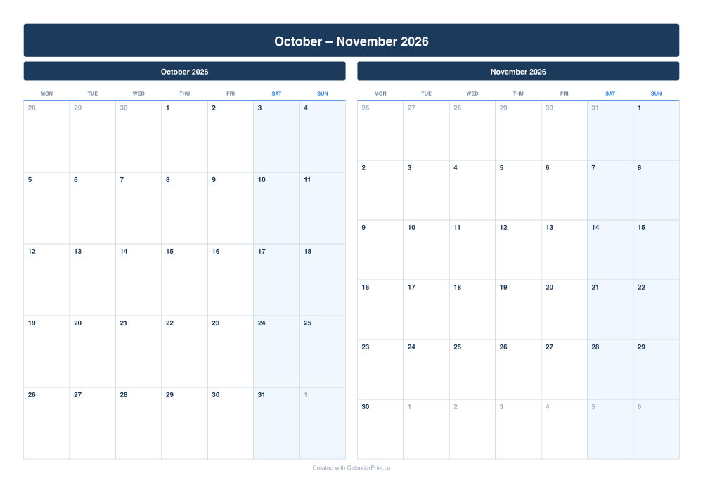 Two Month Calendar preview