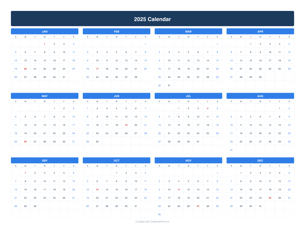 2025 calendar with US federal holidays